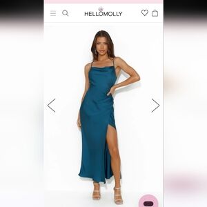 Hello Molly Satin teal midi dress